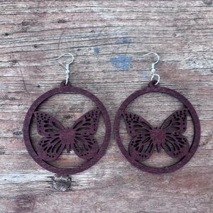 Wooden Butterfly Statement Dangle Earrings Natural